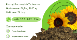 GRANULAT SŁONECZNIKOWY Oferujemy w ciągłej sprzedaży granulat z łusek
